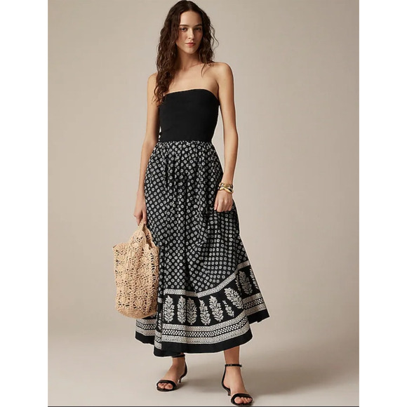J Crew Strapless Mixy Block Print Flowy Midi Dress US Women's L New - Picture 1 of 9